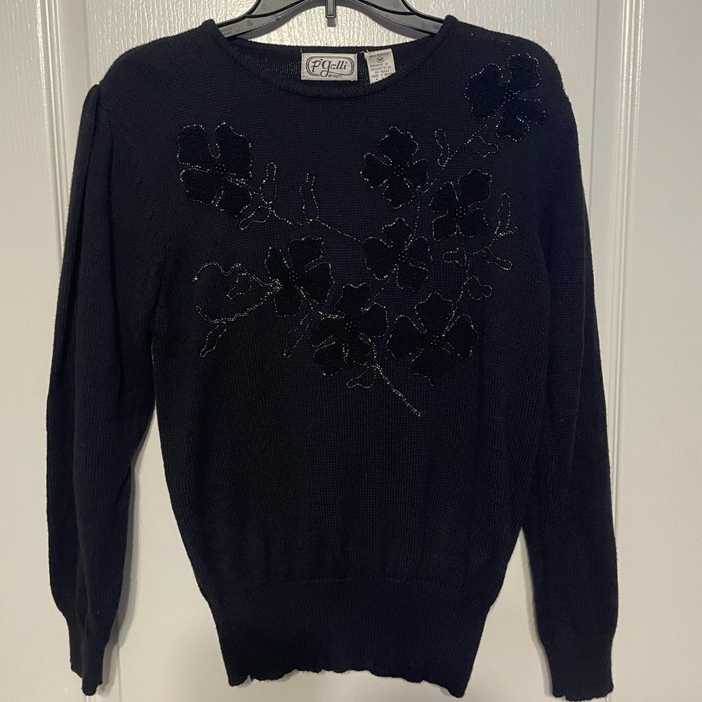 P Galli Design Floral sequined black sweater size M